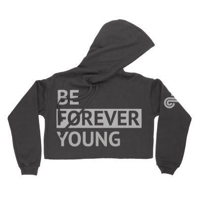 Be Forever Young Block Lettering - Women's Crop Hoodie - Black - Front