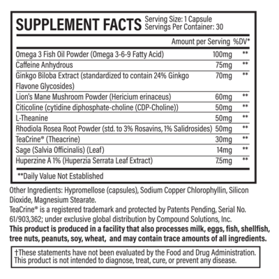 Na - Brain Nootropic - Nutritional Facts