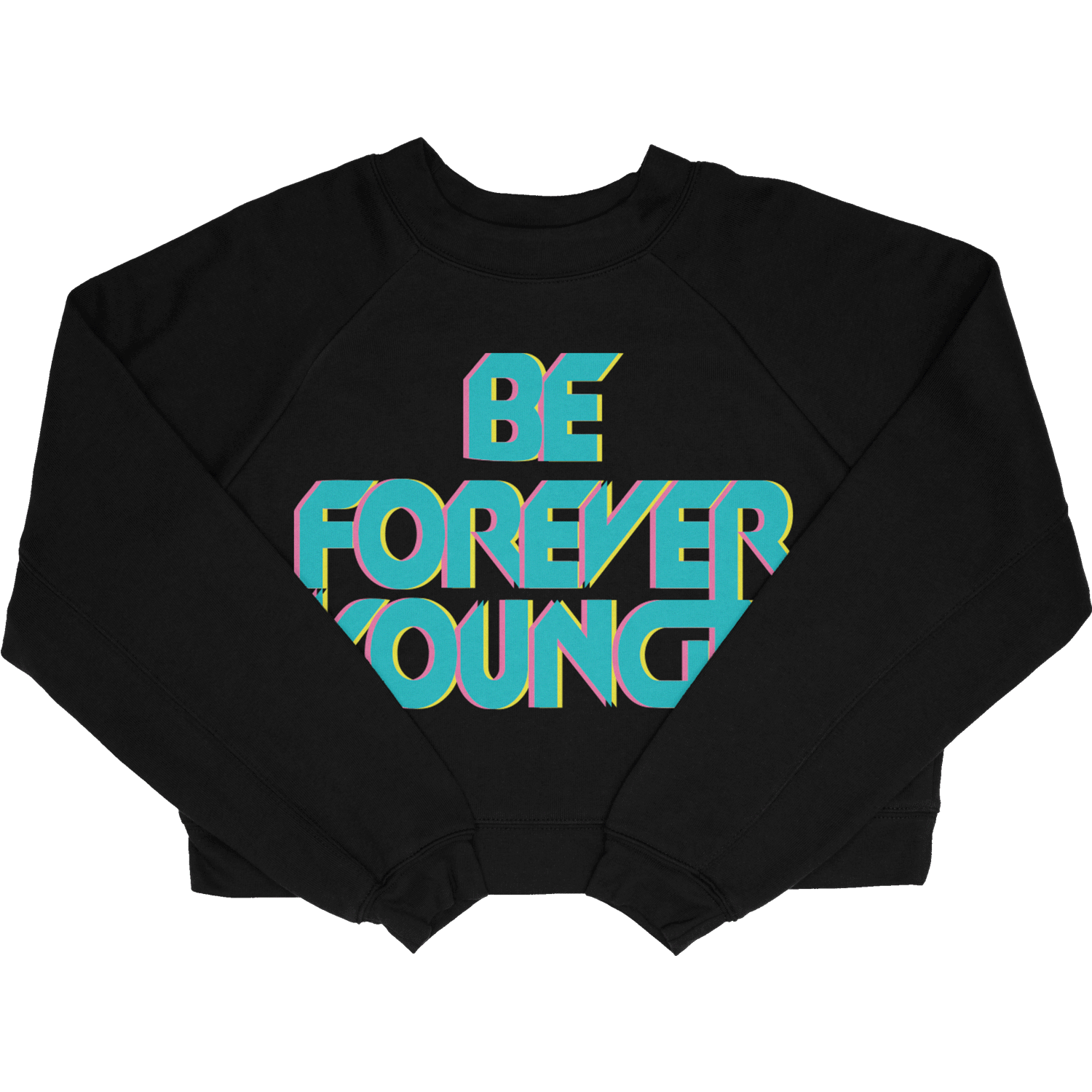 MTV – Women’s Crew Crop Pullover – Black – Front View Folded Sleeves – 1500×1500