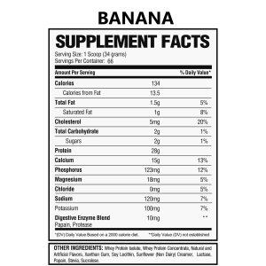 Supplement Facts for Alpha Nutrition Labs Whey Isolate Protein Banana Flavor