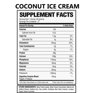 Supplement Facts for Alpha Nutrition Labs Whey Isolate Protein Coconut Ice Cream Flavor