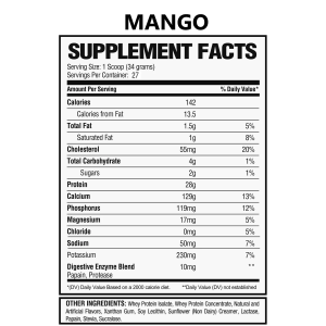 Supplement Facts for Alpha Nutrition Labs Whey Isolate Protein Mango Flavor