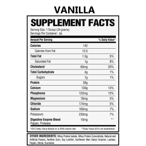 Supplement Facts for Alpha Nutrition Labs Whey Isolate Protein Vanilla Flavor