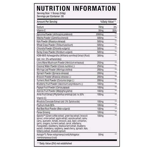 Image of Alpha Labs Nutrition Mean Greens and Reds Superfood container supplement facts