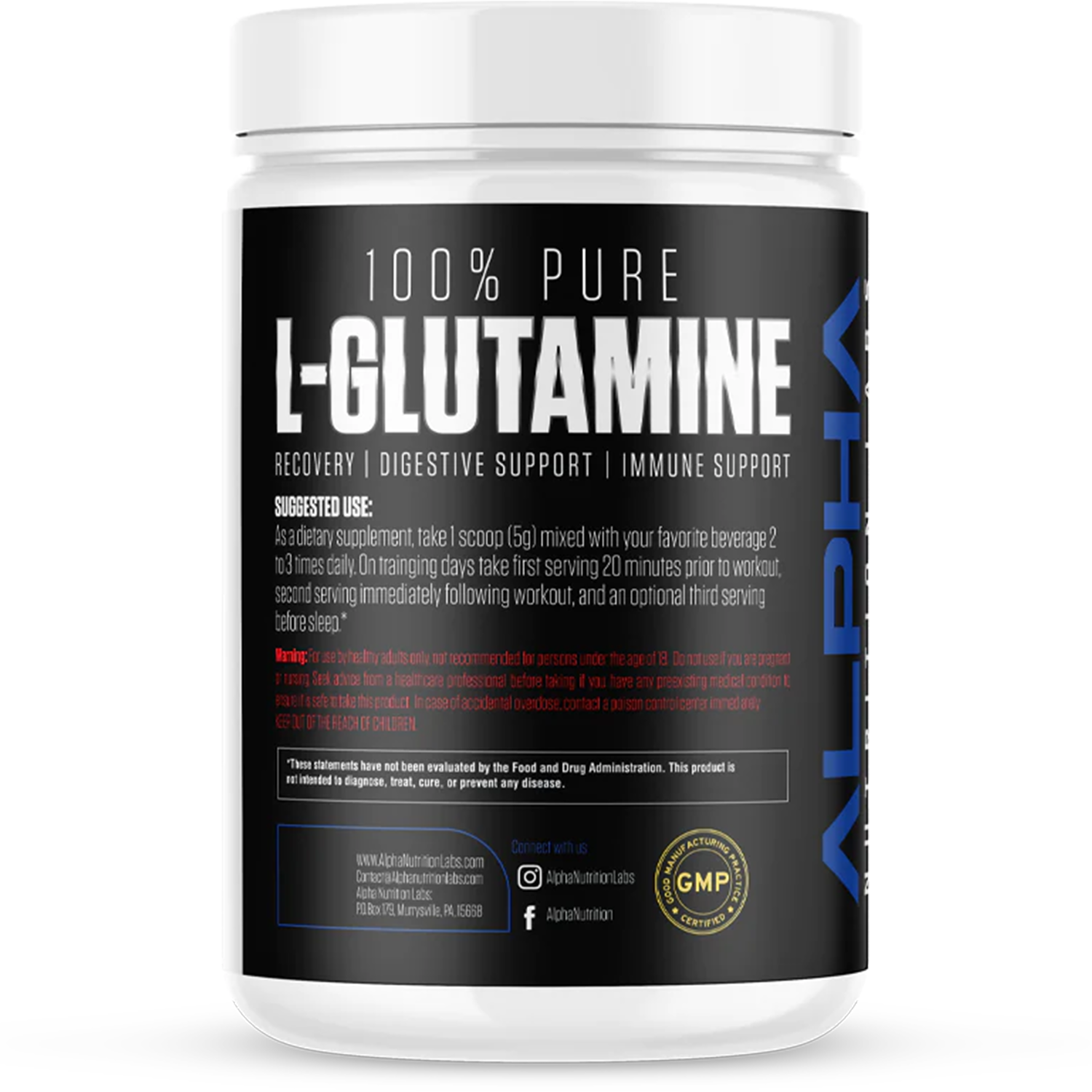 Image of Alpha Labs Nutrition L-Glutamine container suggested use