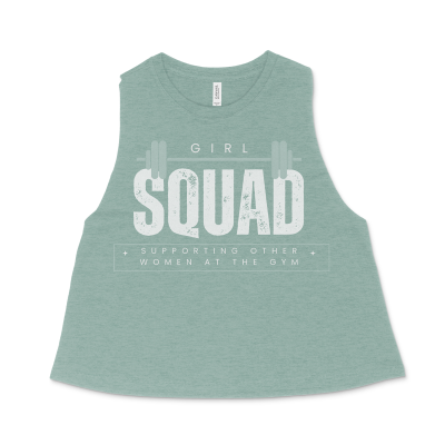 Picture of a Dusty Blue Crop Top Tank Top with Girl Squad Imprinted