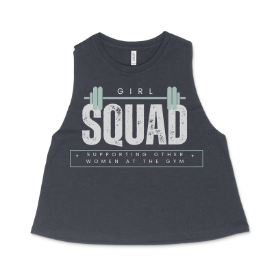 Picture of a Heather Navy Crop Top Tank Top with Girl Squad Imprinted