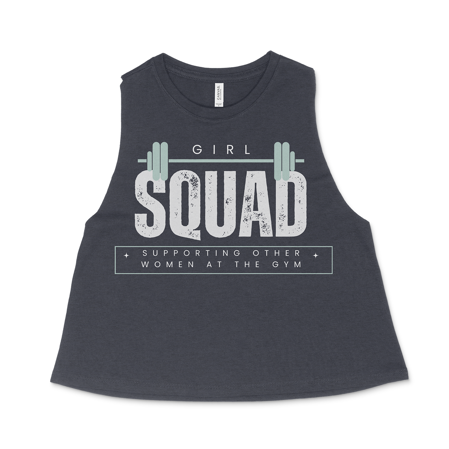 Picture of a Heather Navy Crop Top Tank Top with Girl Squad Imprinted