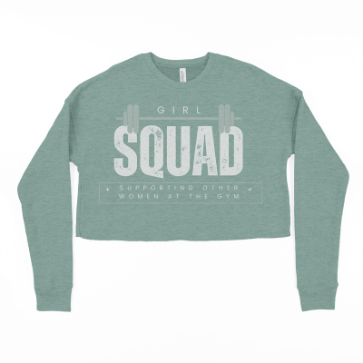 Picture of a Dusty Blue Teal Crewneck Crop Sweatshirt with Girl Squad Imprinted