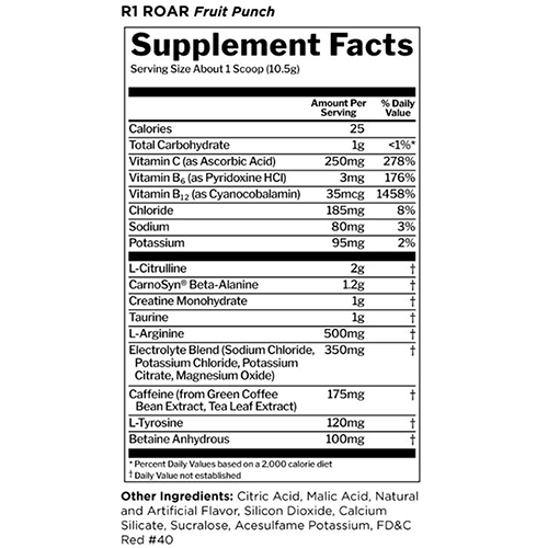 Picture of Rule 1 Proteins R1 Roar Fruit Punch Flavor Supplement Facts