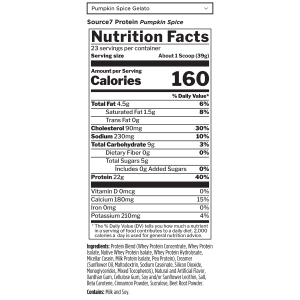Picture of Rule 1 Proteins Source7 Gelato Series Supplement Facts of Pumpkin Spice Gelato Flavor