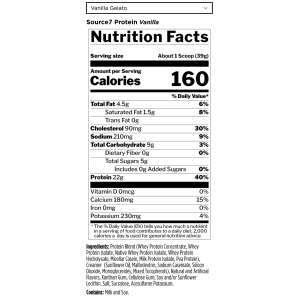 Picture of Rule 1 Proteins Source7 Gelato Series Supplement Facts of Vanilla Gelato Flavor