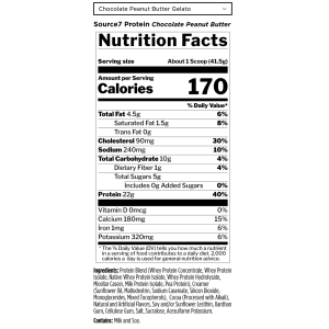 Picture of Rule 1 Proteins Source7 Gelato Series Supplement Facts of Chocolate Peanut Butter Flavor