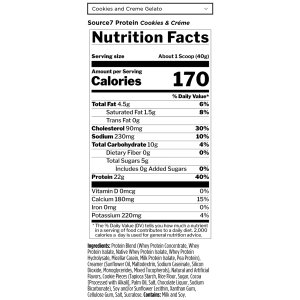 Picture of Rule 1 Proteins Source7 Gelato Series Supplement Facts of Cookies and Creme Flavor