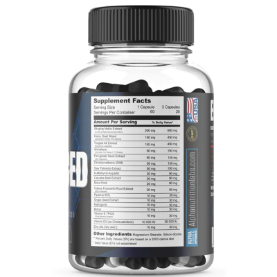 Picture of Alpha Labs Nutrition Enhanced Testosterone Booster Container Supplement Facts