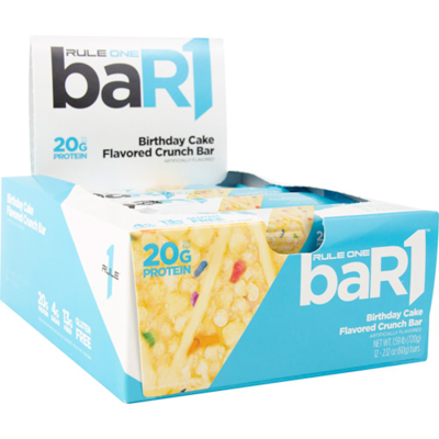 Rule 1 - BAR1 - Birthday Cake Picture of Rule 1 Protein Bar1 Bar Box of the Birthday Cake Flavor