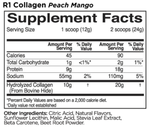 Image of Rule 1 Proteins Collagen Peptides Supplement Facts for Peach Mango