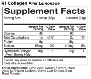 Image of Rule 1 Proteins Collagen Peptides Supplement Facts for Pink Lemonade