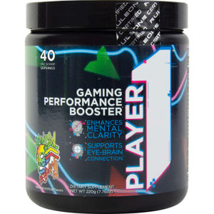 Image of the Rule 1 Proteins R1 Player 1 container. Rainbow Respawn flavor