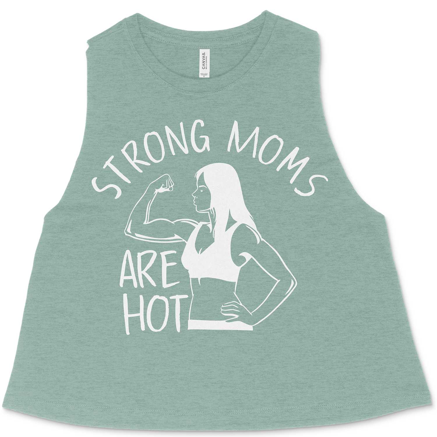 Mockup on the Ladies / Female crop tank top with the strong moms logo on it