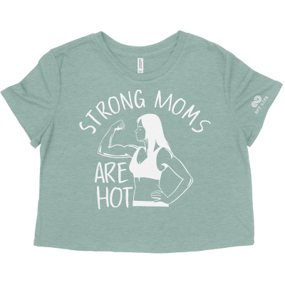 Mockup on the Ladies / Female crop top with the strong moms logo on it