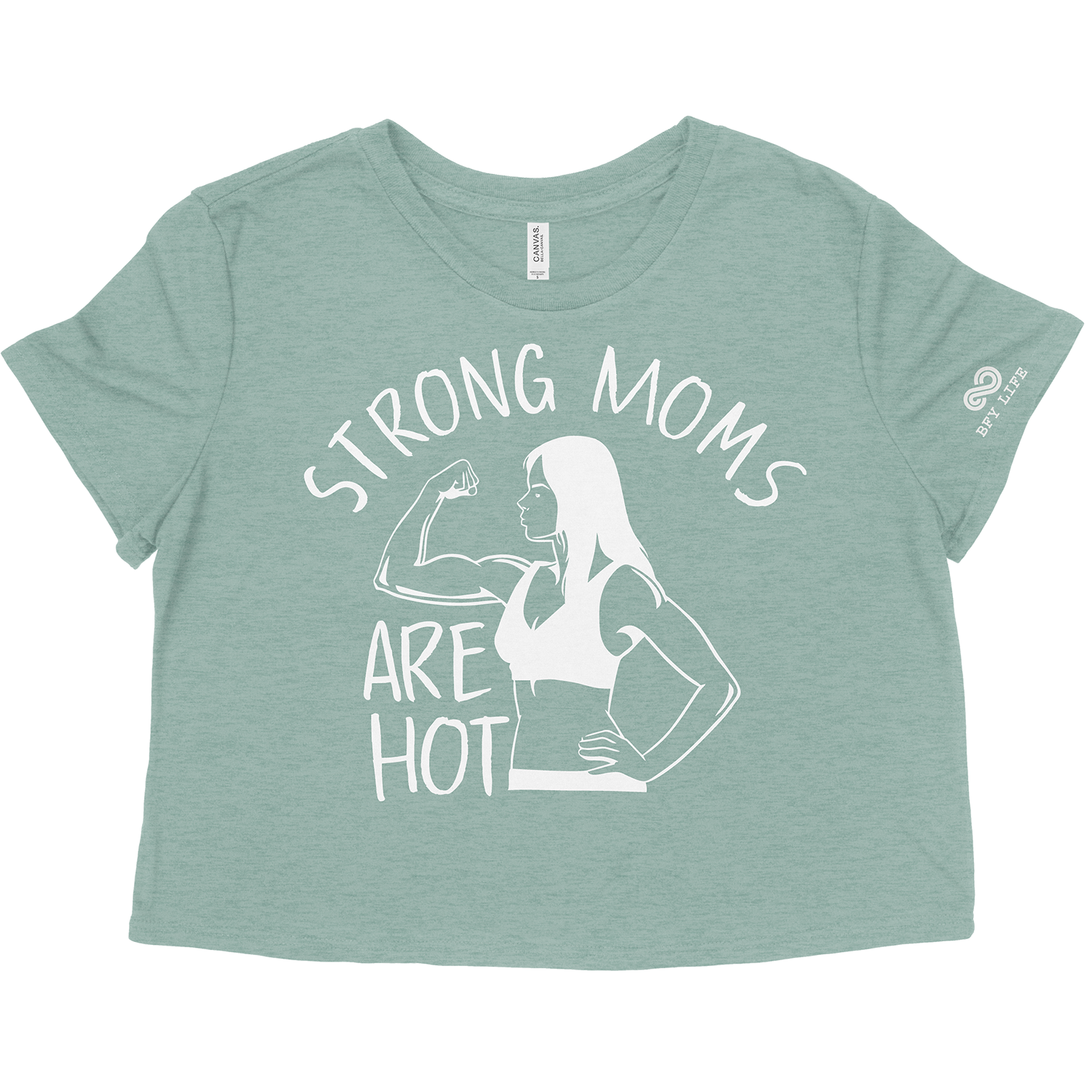 Mockup on the Ladies / Female crop top with the strong moms logo on it