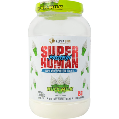 Alpha Lion Superhuman Protein Huk Milk – protein powder container with bold packaging featuring the Huk Milk flavor design