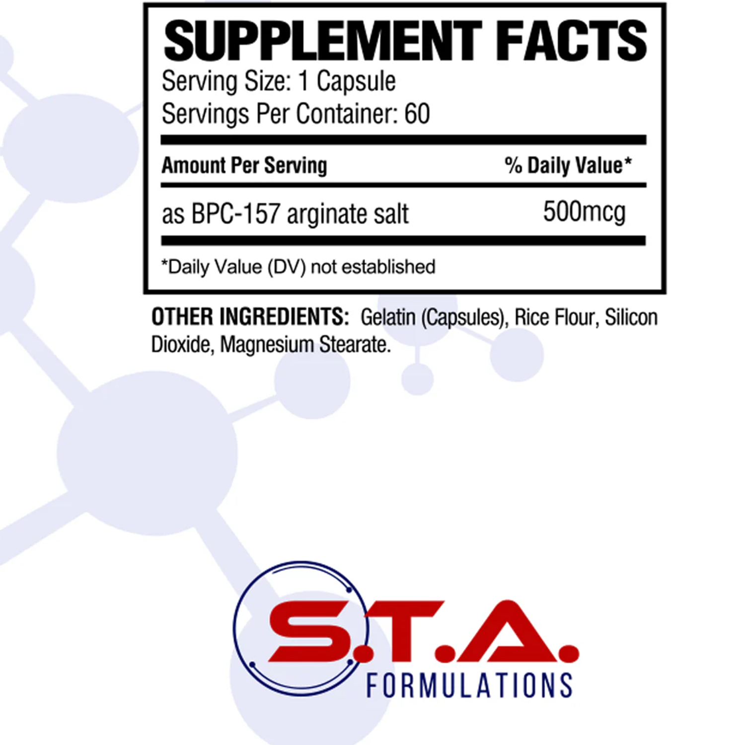 BPC-157 supplement facts label Alpha Nutrition Labs dosage ingredients and serving information